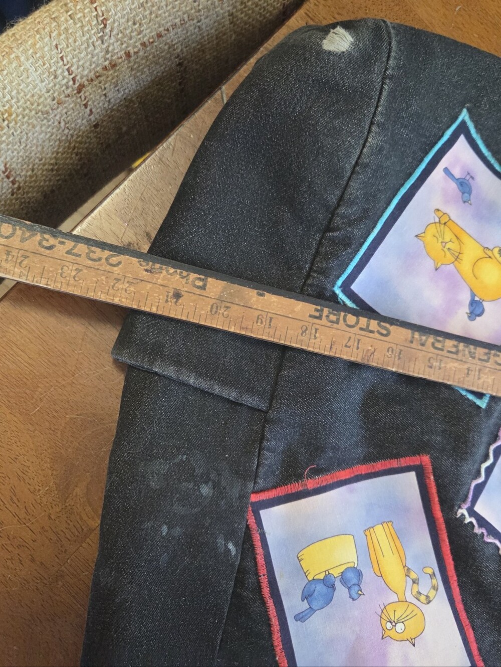 Vintage Upcycled Black Denim XL Tote Bag 22x16 - One-of-a-Kind Handmade Pop Art - Picture 7 of 8